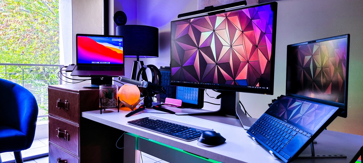 Clean desk setup with monitor and peripherals